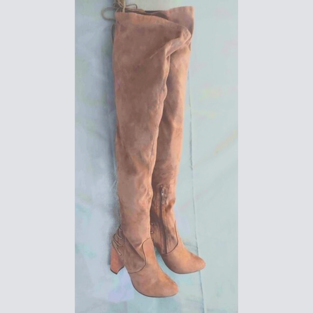 Over-The-Knee Thigh High Block Heel Suede Boots Size 10